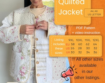 Quilted Jacket PDF Sewing Pattern | Women’s Plus Size | Sizes 58–64