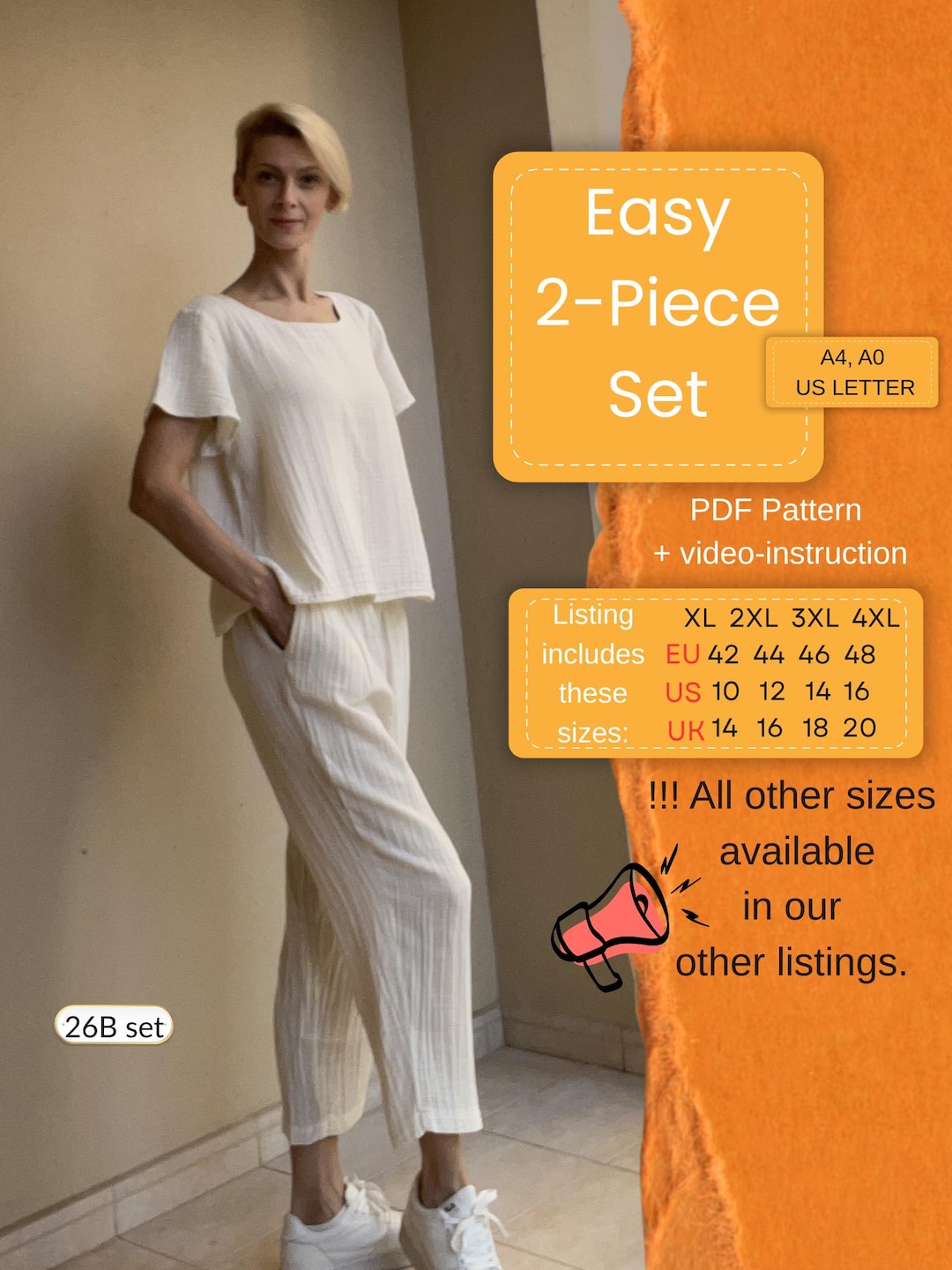 Easy 2-piece Sewing Pattern PDF | Top and Pants Set, Relaxed Fit ...