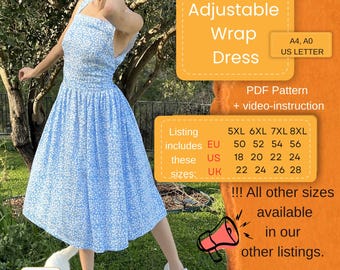 Romantic Wrap Dress Sewing Pattern | Adjustable Design, EU 50-56 (PDF Pattern)