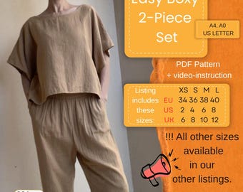 Boxy Top and Pants Sewing Pattern | Easy 2-Piece Set (PDF Download, EU 34-40)