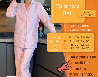 Damen Schlafanzug PDF Schnittmuster | Ausgedehnte Größen 50–56