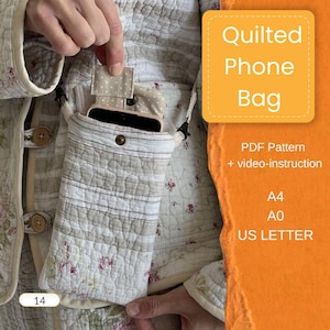 Patrón de costura para bolso bandolera acolchado para teléfono / Apto para principiantes (Descarga en PDF)