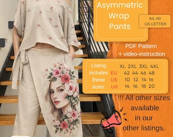 Asymmetric Wrap Pants Sewing Pattern | Adjustable Trousers (Sizes 42-48 PDF Pattern)