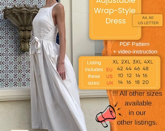 Adjustable Wrap-Style Dress | Convertible Minimalist Dress | Custom Fit | Sizes 42–48