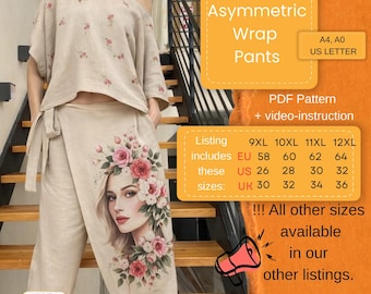 Plus Size Asymmetric Wrap Pants Sewing Pattern | Modern Trousers (PDF Pattern)