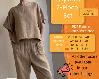 Boxy Top and Pants Sewing Pattern | Relaxed Fit 2-Piece Set (PDF Pattern, EU 42-48)