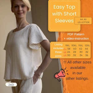 Plus Size Easy Top Sewing Pattern | Short Sleeve DIY (Sizes 58-64) (PDF Pattern)