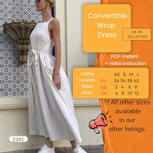 Convertible Minimalist Wrap Dress, Adjustable Fit, Easy Size Selection, Sizes 34–40