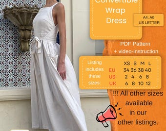 Convertible Minimalist Wrap Dress, Adjustable Fit, Easy Size Selection, Sizes 34–40