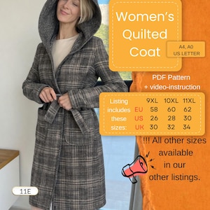 Wzór na pikowany płaszcz damski w dużym rozmiarze (PDF) | Rozmiary 58–62