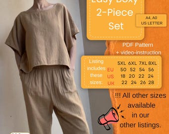 Boxy Top and Pants Sewing Pattern | Relaxed Fit 2-Piece Set (EU 50-56) (Digital Download)