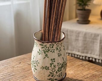 Porte-ustensiles en céramique, vase de cuisine floral, porte-baguettes crayon stylo multiusage, cadeau de pendaison de crémaillère floral vintage Cottagecore