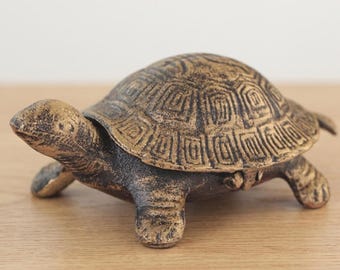 Posacenere a forma di tartaruga con coperchio, posacenere vintage in ottone antivento, regalo per amanti delle tartarughe, decorazione d'epoca per la casa, regalo per fumatori
