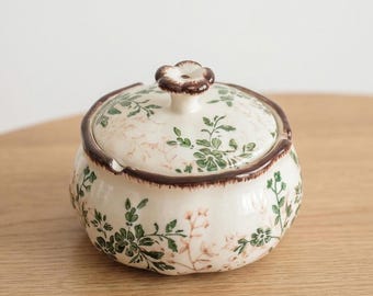 Cenicero de cerámica floral con tapa, cenicero vintage a prueba de viento, decoración botánica para el hogar, regalo para fumadora.