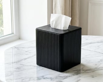 Leather Tissue Box Cover, Ribbed Cube Kleenex Box Holder, Minimalist Bathroom Decor, Luxury Home Decor Gift