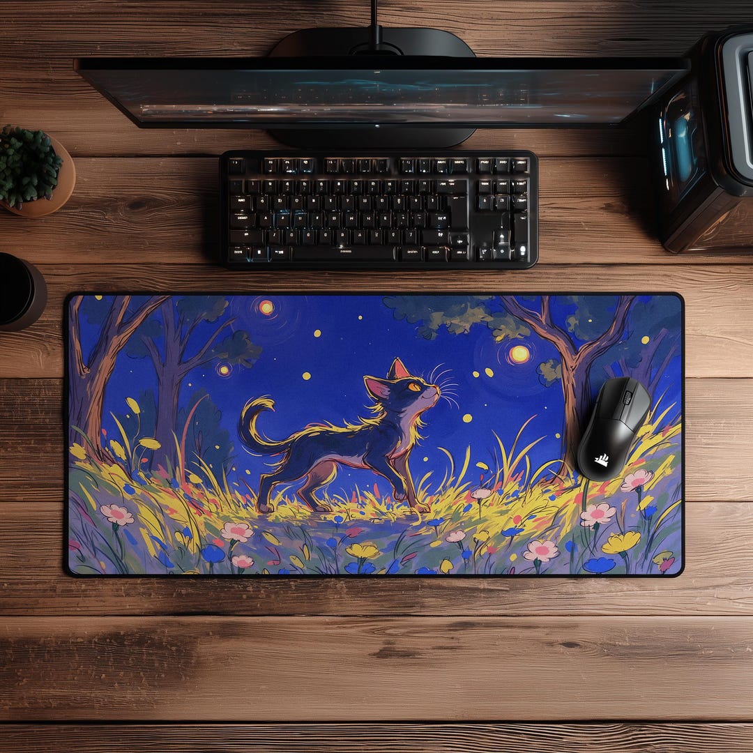 Black Cat Desk Mat | Kawaii Large Mouse Pad | Gaming Deskmat | Keyboard ...