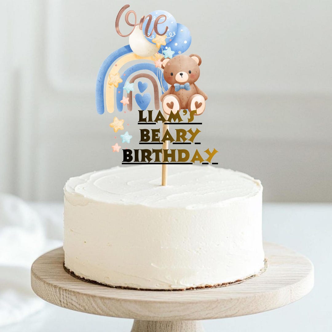 Beary First Birthday Cake Topper, Boys 1st Teddy Bear Party Decor ...