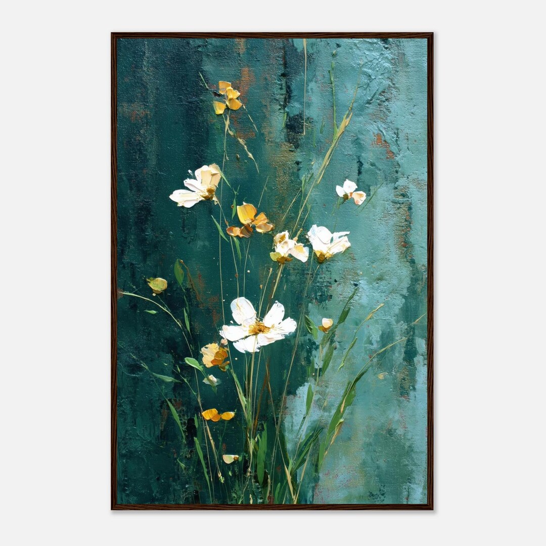 Abstract Botanical Wall Art Print - Teal Wildflower Painting Poster ...