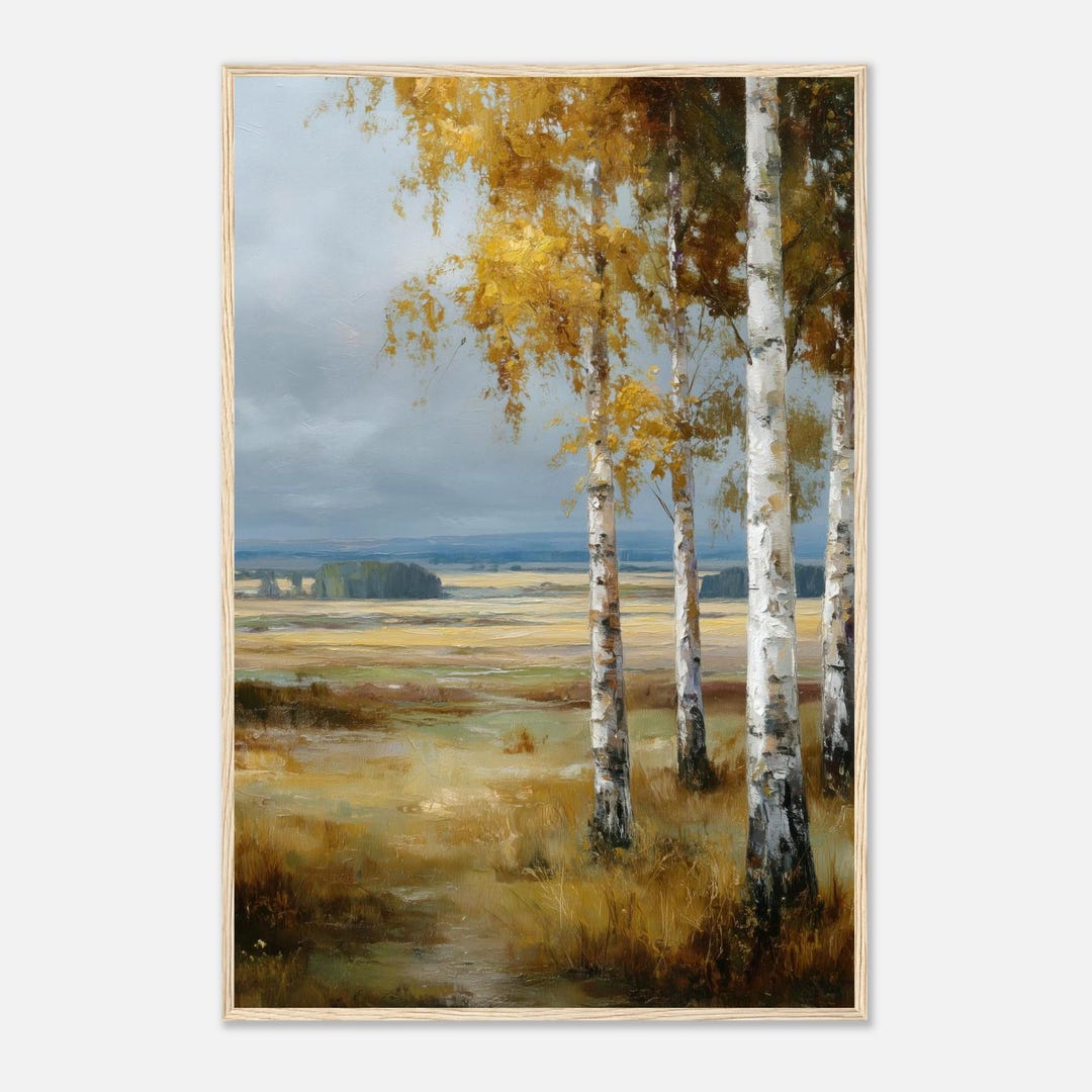 Birch Tree Landscape Wall Art Print - Autumn Country Painting Poster ...