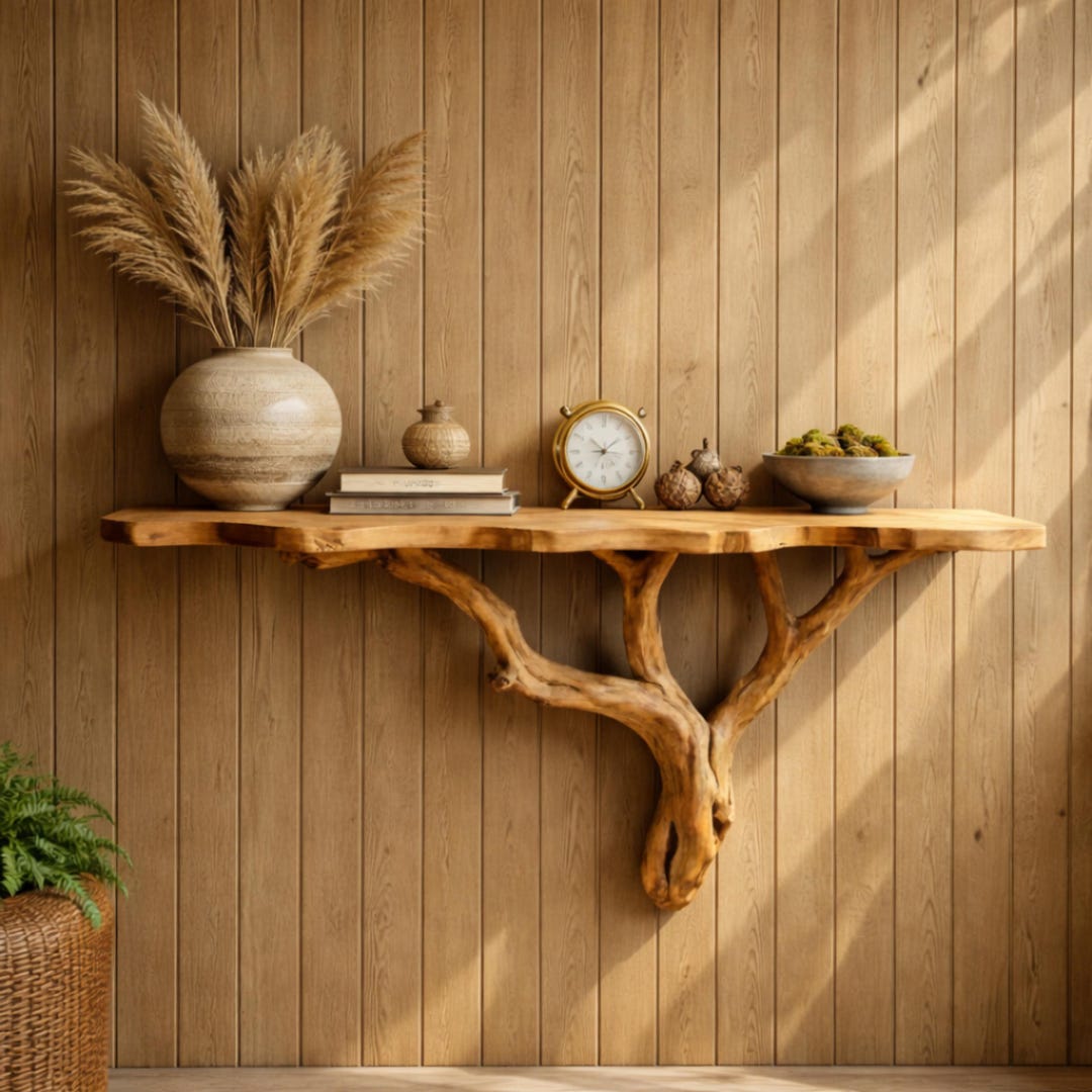 Live Edge Tree Branch Shelf – Rustic Natural Wood Wall Decor – Organic ...