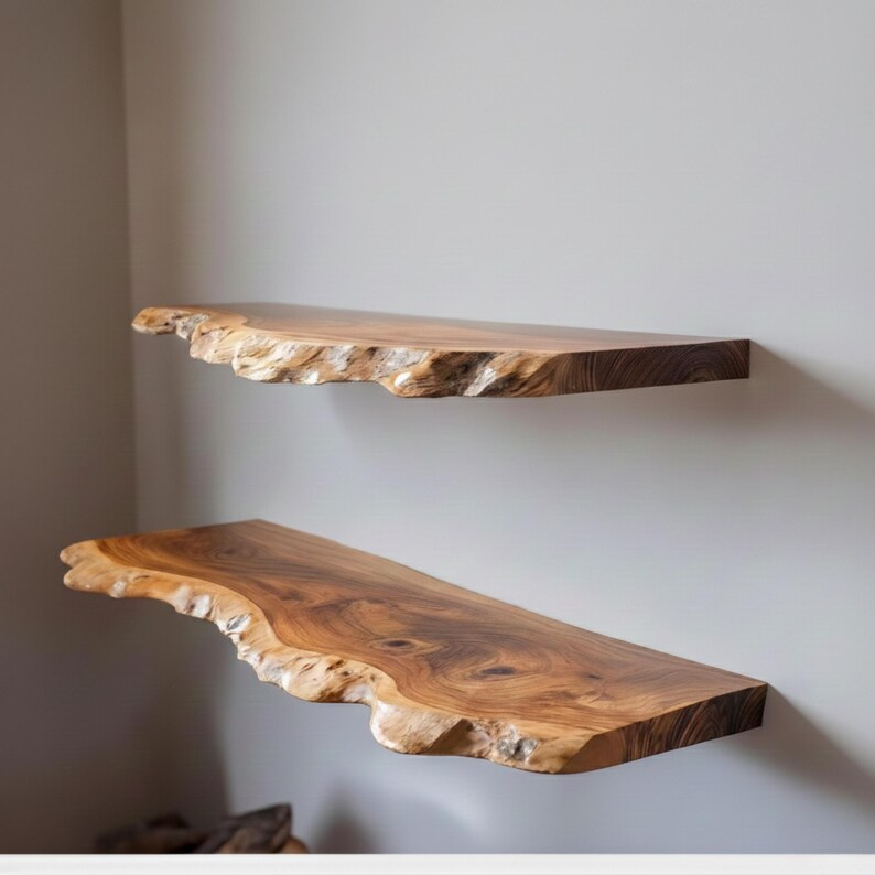Handmade Live Edge Wood Floating Shelf – Rustic Walnut Wall Decor - Etsy