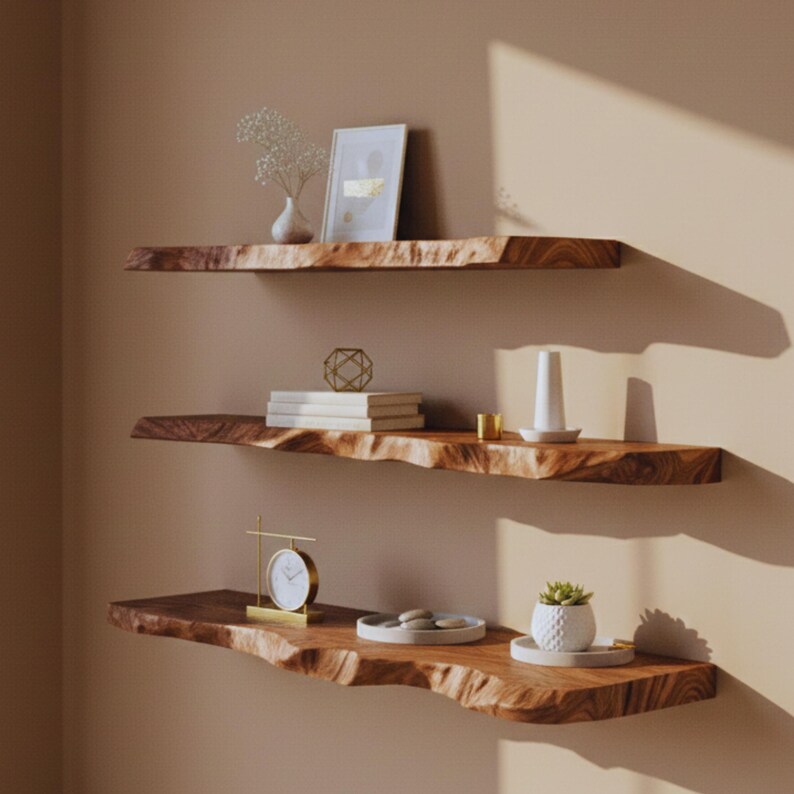 Handmade Live Edge Walnut Floating Shelf – Rustic Wall Decor - Etsy
