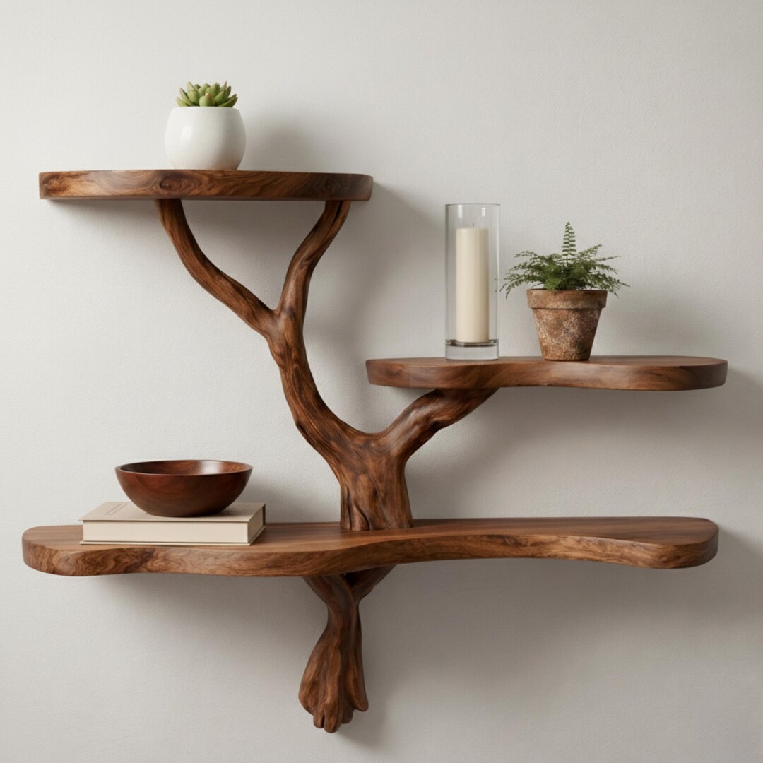 Handmade Natural Wood Branch Shelf – Live Edge Floating Bookshelf - Etsy
