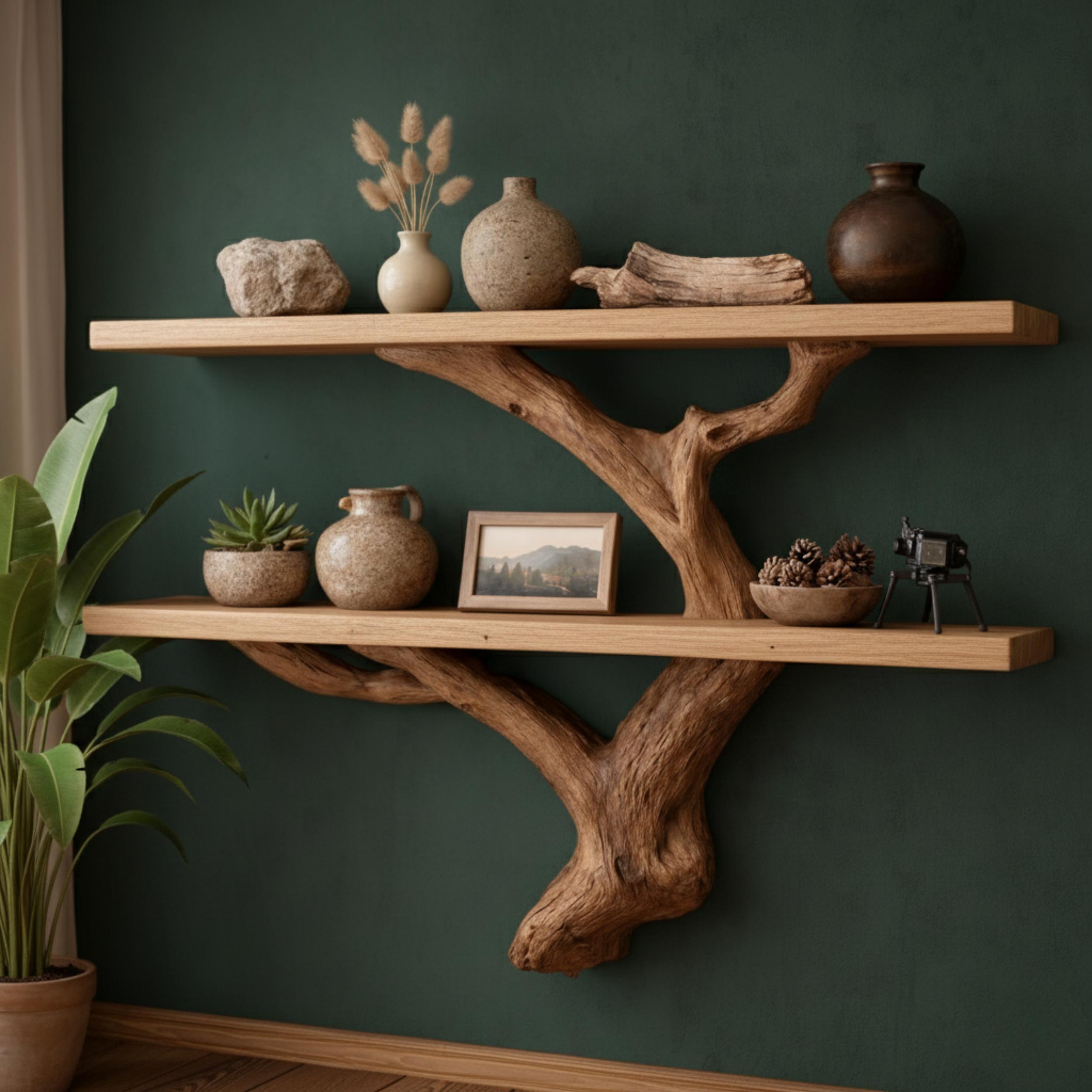 Handmade Wooden Tree Branch Shelf – Rustic Floating Wall Decor - Etsy