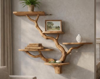 Handmade Natural Wooden Branch Shelf - Unique Handmade Tree Branch Shelf – Wood Wall Art Shelf - Organic Tree Shelf - Tree Floating Shelf