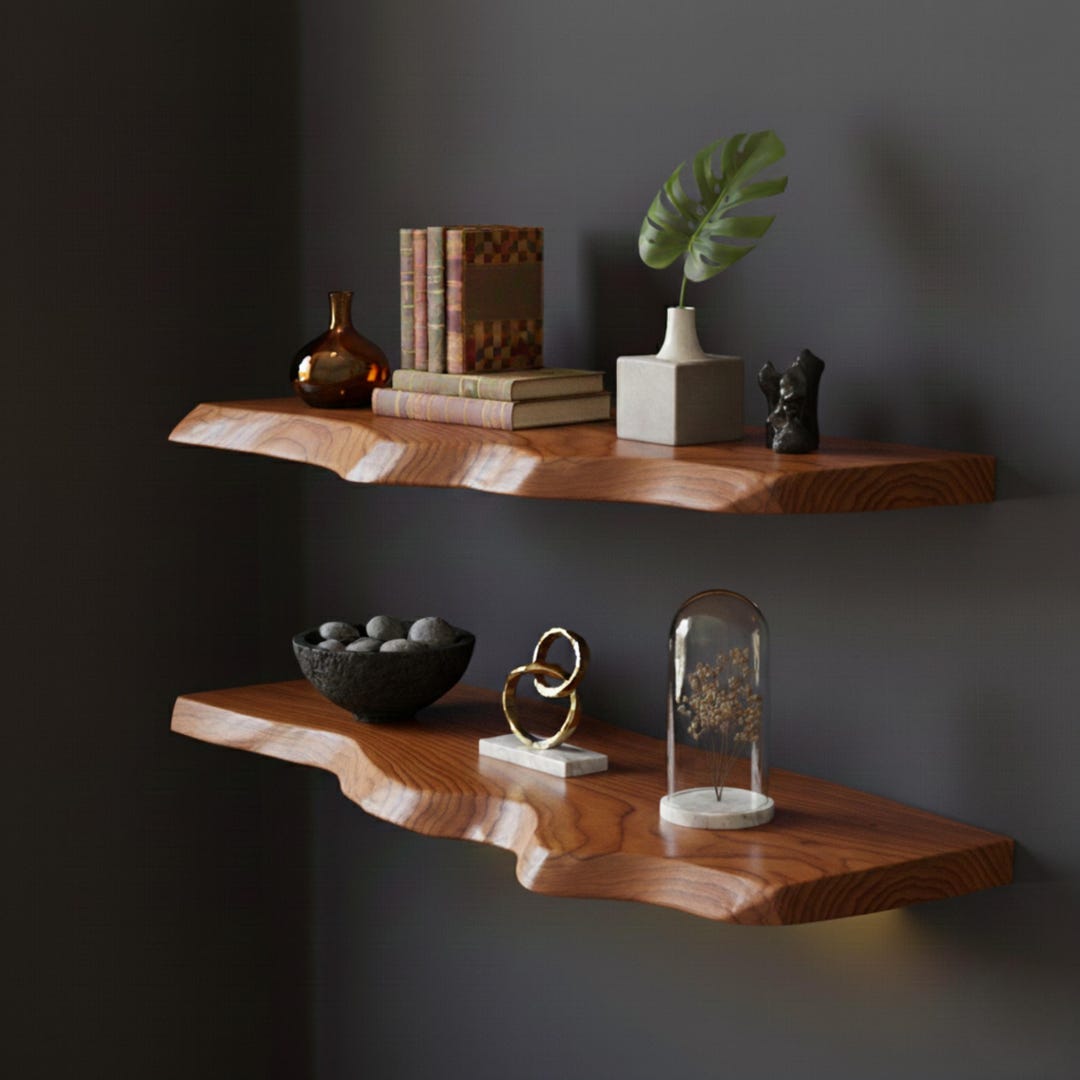 Rustic Live Edge Floating Shelf - Live Edge Wooden Shelf - Handmade ...