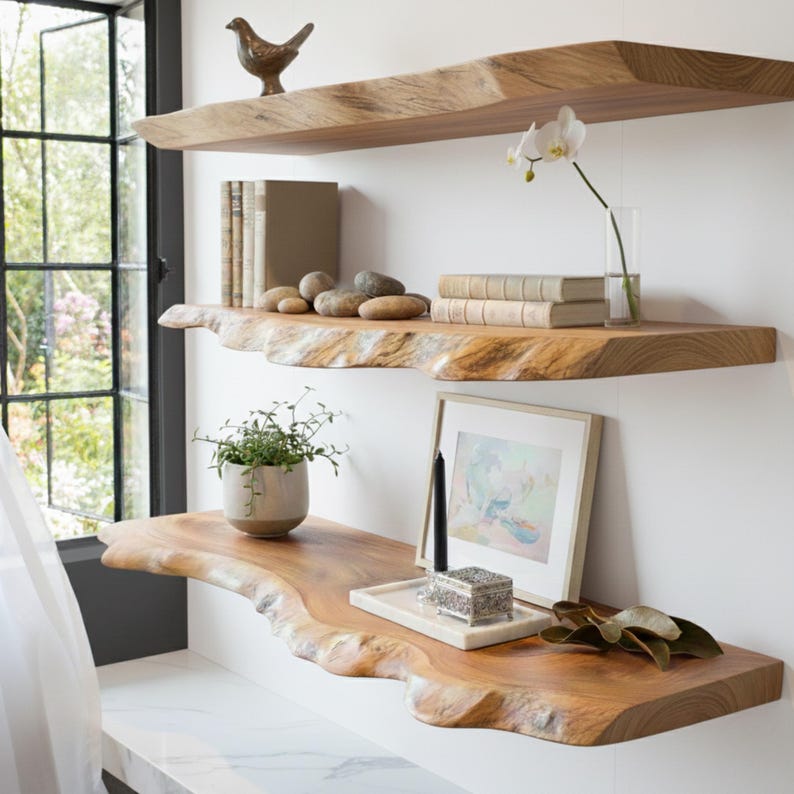 Handmade Live Edge Oak Floating Shelf – Solid Wood Rustic Decor - Etsy