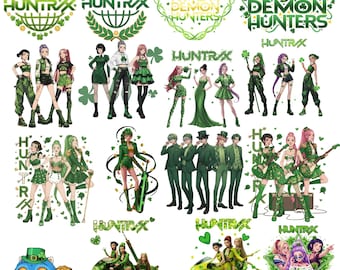 Paquete PNG de KPop Huntrix para el Día de San Patricio, Kpop Huntrix PNG, Cazadores de demonios del Día de San Patricio PNG, Bandas Saja Boys Girls PNG, Tigre Derpy lindo