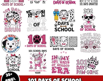 Paquete SVG de 101 días de escuela, SVG de dálmata de 101 días de escuela, SVG de "Sobreviví 100 días", SVG de regreso a clases de jardín de infantes, Camiseta de 101 días