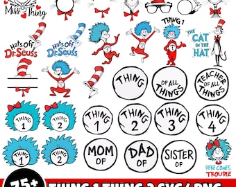 Más de 75 paquetes de Cosa 1 y Cosa 2 SVG PNG, Cosa 1 y Cosa 2 Gato en el sombrero SVG, Cosa Mamá SVG, Dr Seuss Inspired SVG, Cosa clipart, Cosa 1 Mamá
