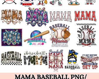 Paquete de béisbol de mamá de moda (PNG), béisbol retro (PNG), día del juego con lazo coqueto (PNG), diseños de camisetas deportivas de béisbol a cuadros con pinceladas para mamá (PNG)