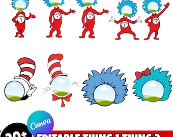 Más de 20 plantillas de marcos de fotos de Cosa 1 y Cosa 2. Diseños editables en Canva inspirados en el Dr. Seuss. Descarga digital instantánea. Plantilla de Cosa 1 y Cosa 2.