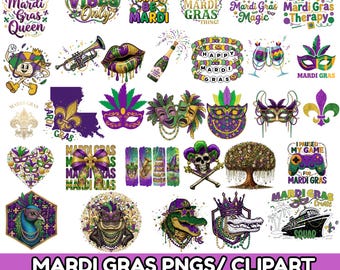 Paquete PNG de Mardi Gras, imágenes prediseñadas del festival de Mardi Gras, diseños de sublimación de carnaval, feliz Mardi Gras, cangrejo de río, Luisiana, Martes Gordo, pastel del rey, PNG