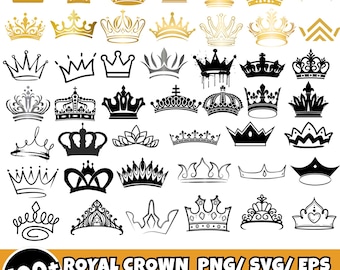 Paquete SVG de corona real, corona de rey SVG, corona de reina SVG, clipart de corona, tiara de princesa SVG, archivo para Cricut, silueta, archivo de corte, DXF, PNG, SVG