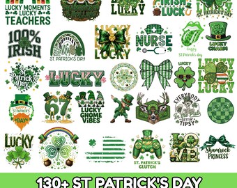 Paquete de imágenes prediseñadas del Día de San Patricio, San Patricio, eslogan de San Patricio, trébol irlandés de la suerte, gnomo, enfermera, trébol, oso, vino, camiseta del Día de San Patricio