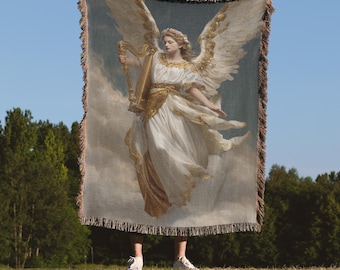 Canticle – Webdecke | Engel Wanddeko im Gobelin-Stil | Sakrale Kunst Textil