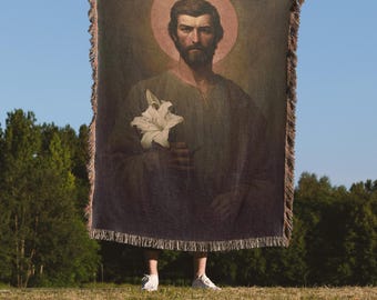 Custos – Woven Blanket | St Joseph Tapestry-Style Home Décor | Sacred Art Textile