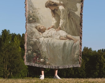 Wächter – Webdecke | Schutzengel Wanddeko im Tapisserie Stil | Sakrale Kunst Textil