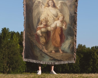 Safeguard – Webdecke | Schutzengel Wanddeko im Tapisserie Stil | Sakrale Kunst Textil
