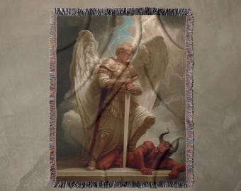 Defensor – Woven Blanket | Archangel Michael Tapestry Home Décor | Sacred Art Textile
