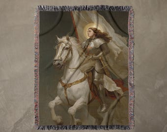 Mandate – Woven Blanket | St Joan Of Arc Tapestry-Style Home Décor | Sacred Art Textile