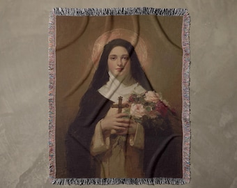 The Little Flower – Woven Blanket | St Therese of Lisieux Tapestry | Sacred Art Textile