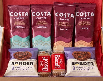 Costa Coffee Gift Box, Letterbox Coffee Biscoff Treat Hamper, Client Gifts set, Employee appreciation, Business gift, Custom Corporate Gifts