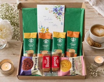 Starbucks Coffee Gift Set Personalised, Coffee Sachets, Lotus Biscoff & Broder Biscuit Letterbox Gift Set, Any Occasion Gift Hamper and Card