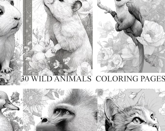 Wildtiere Malvorlagen für Erwachsene - Florale Wildtiere (Digitaler Download)