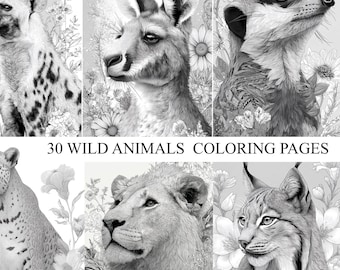Wildtiere Malvorlagen für Erwachsene - Florale Wildtiere (Digitaler Download)